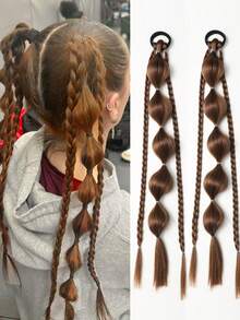 2 piezas Pelucas con trenzas de burbuja de 20 pulgadas estilo Y2K lindas y geniales para niñas, con banda elástica, accesorios para el cabello, adecuadas para fiestas, reuniones, regalo de Halloween (Color: Negro, Marrón Claro, Marrón Oscuro, Marrón-Negro) - Multicolor - Ver 13