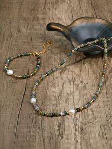 Vintage Boho-Stil Edelstein & Zuchtperlen Halsketten Set - Natürliche Edelstein Perlen Schmuck, geeignet für den täglichen Gebrauch und den Urlaub, ganzjährig, ein ideales Geschenk zum Valentinstag - Verschiedenfarbig - Übersicht 7