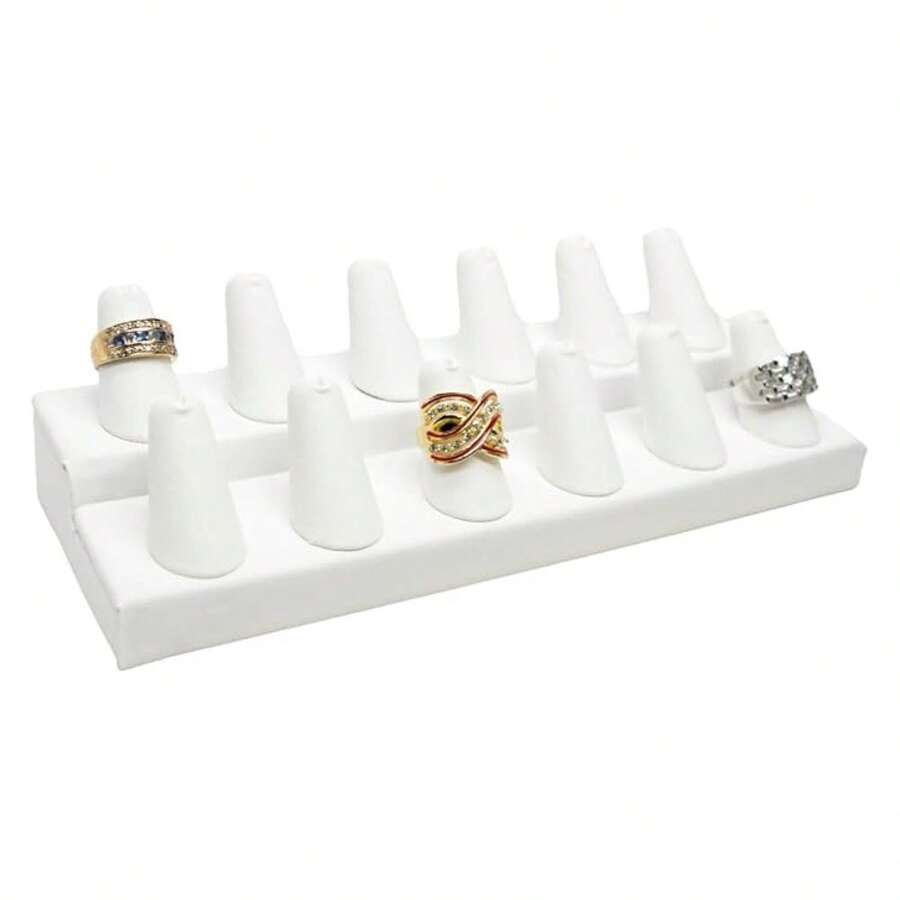 Box White Leatherette Jewelry 12 Rings Finger Display8.25x3.25x2.5 Inches With Square Base - Ring Holder Organizerfor Selling Or Personal Use - Display Stands For Rings - Multicolor 792 - View 1