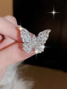 1pc Funky Butterfly Shape Full Inlay CZ Single Rings Versatile Shining Cubic Zirconia Women Ring Suitable For Daily Commute Festival Gift Copper Jewelry - Butterfly - View 1