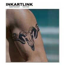 INKARTLINK 深色绵羊头骨骷髅临时纹身贴纸 | 草本配方，持久15天 | 半永久逼真假纹身 | 防水防汗时尚贴纸 | 动物图腾人体彩绘 | 音乐节派对必备 - 黑色 - 查看 8