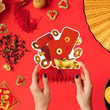9pcs/10pcs Chinese New Year Party Decoration Supplies Honeycomb Display Piece, Spring Festival Honeycomb Display Table, Happy New Year Desktop Decoration Display Table - Multicolor - View 9