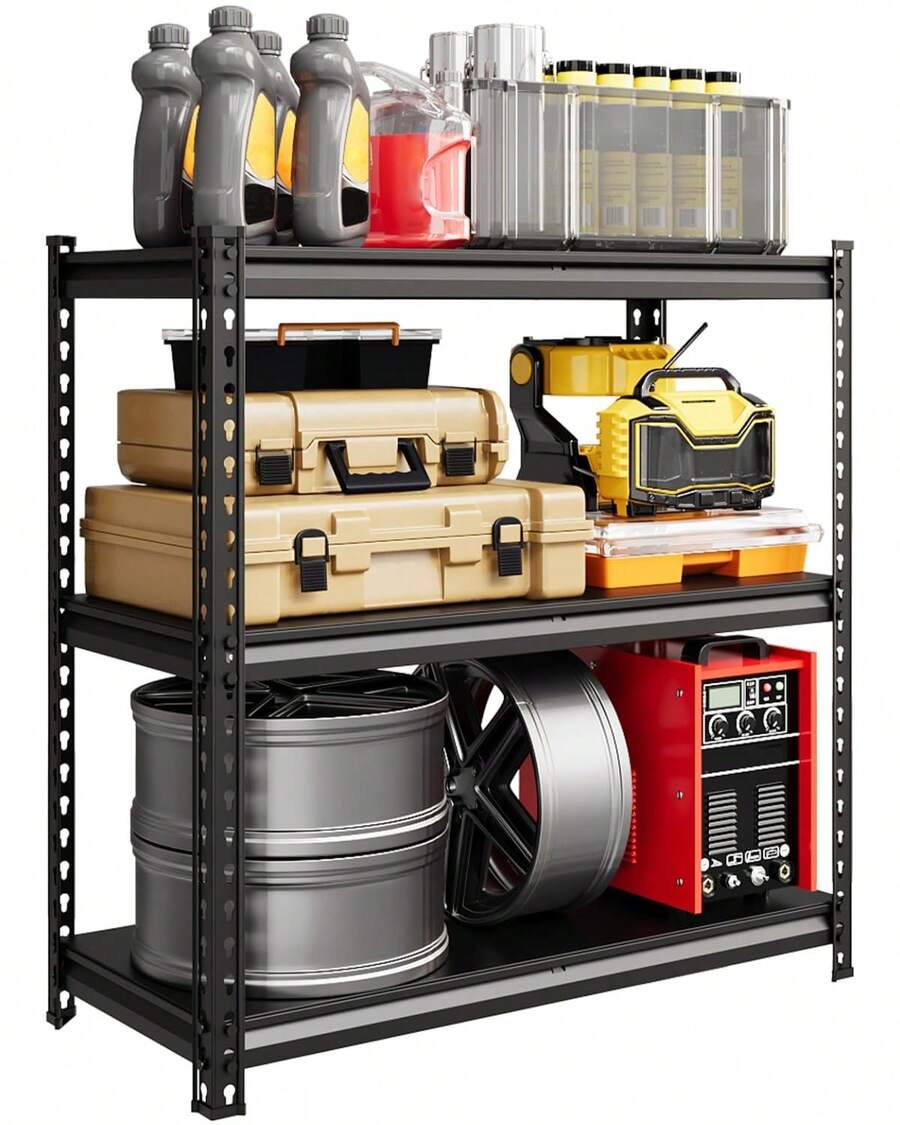 Estantería de acero de 3 niveles, 36 pulgadas de ancho x 16 pulgadas de profundidad x 36 pulgadas de alto, estante de almacenamiento de acero ajustable con estantes de metal, capacidad de 770 libras