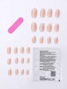 24片优雅裸色短椭圆美甲贴纸，乳白色渐变设计，适合日常佩戴，可移除美甲贴纸，附赠美甲护理工具套装，包括1瓶甲油胶和1把指甲锉。 - 彩色 - 查看 3