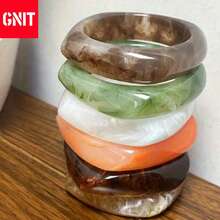 GNIT 1/2/4件套波西米亚大理石树脂手镯 - 宽口多色串珠，嬉皮复古风格可叠戴，适合日常佩戴和送礼（非电镀，四季皆宜），几何图案元素，质地光滑，曲线流畅 - 多色星期系列 - 查看 7