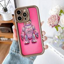 Cubierta de teléfono con diseño de robot rosa para iPhone 14 Pro Max funda protectora con estampado de robot futurista en tonos rosados y morados ideal para amantes de la tecnología y el estilo retrofuturista - Café integral - Ver 2