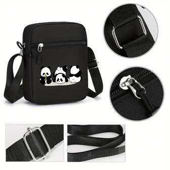 [Oxford Panda Pattern] 1ชิ้น กระเป๋าสะพายข้างมินิ Panda น่ารัก | สายปรับได้, สีดำลาย Panda สีขาว, ซับในโพลีเอสเตอร์, ซักมือได้, สำหรับวัยรุ่น, การเดินทางประจำวันและการออกนอกบ้าน, สไตล์ลำลอง, เครื่องประดับ Panda