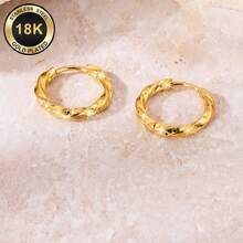 高品质不锈钢女士圈形耳环，18K镀金，耐磨防褪色，低过敏性316L耳针，优雅迷人垂坠式时尚简约经典风格耳环，适合日常、节日、度假派对等场合佩戴。 - 金色 - 查看 2