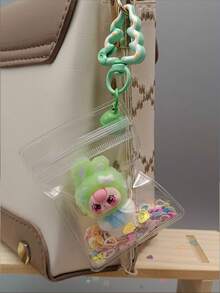 1pc Trending Cute Bead Plush Doll Keychain, Cartoon Animal Keyring With Transparent Waterproof Sealed Bag, Delicate Embroidered Features - Multicolor - View 11