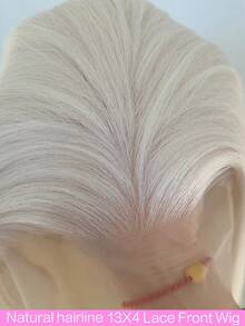 13x4 蕾丝前部 24 英寸铂金色直发合成蕾丝前部假发，预拔发际线，耐热纤维发丝，丝滑直发假发，适合女性、角色扮演、派对、日常使用