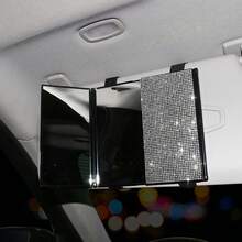 1个车载化妆镜，闪亮水钻装饰，可折叠超薄化妆镜，遮阳板装饰，时尚模特车载化妆镜，送给女孩的最佳礼物