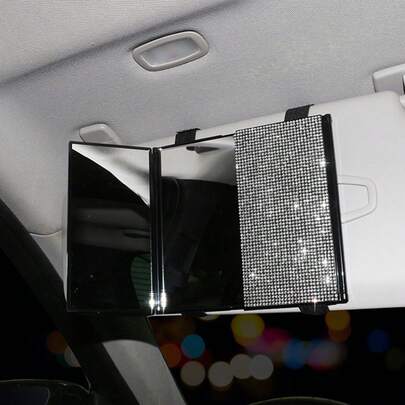 1 st sminkspegel för bil, glänsande strassdekoration, hopfällbar ultratunn sminkspegel, solskyddsdekoration, sminkspegel för fotomodeller, den bästa presenten för tjejer