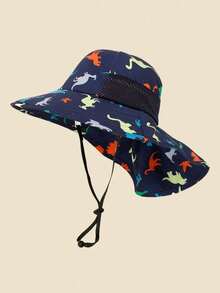 1pc Kids Sun Hat With Neck Protector (Unisex) - Wide Brim UV Protection Bucket Hat, Breathable Mesh Outdoor Beach Hat, Suitable For Children In Summer - Printed Bucket Hat - View 15