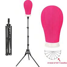 22-Inch Canvas Wig Head Model With 61-Inch Adjustable Tripod, Mannequin Head Set For Styling Display - 22inch - View 8
