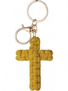 Bohemian Style Handwoven Cross Keychain Car Accessories Soft Cross Pendant Bag Hanging Gift - 黃色 - 查看 13