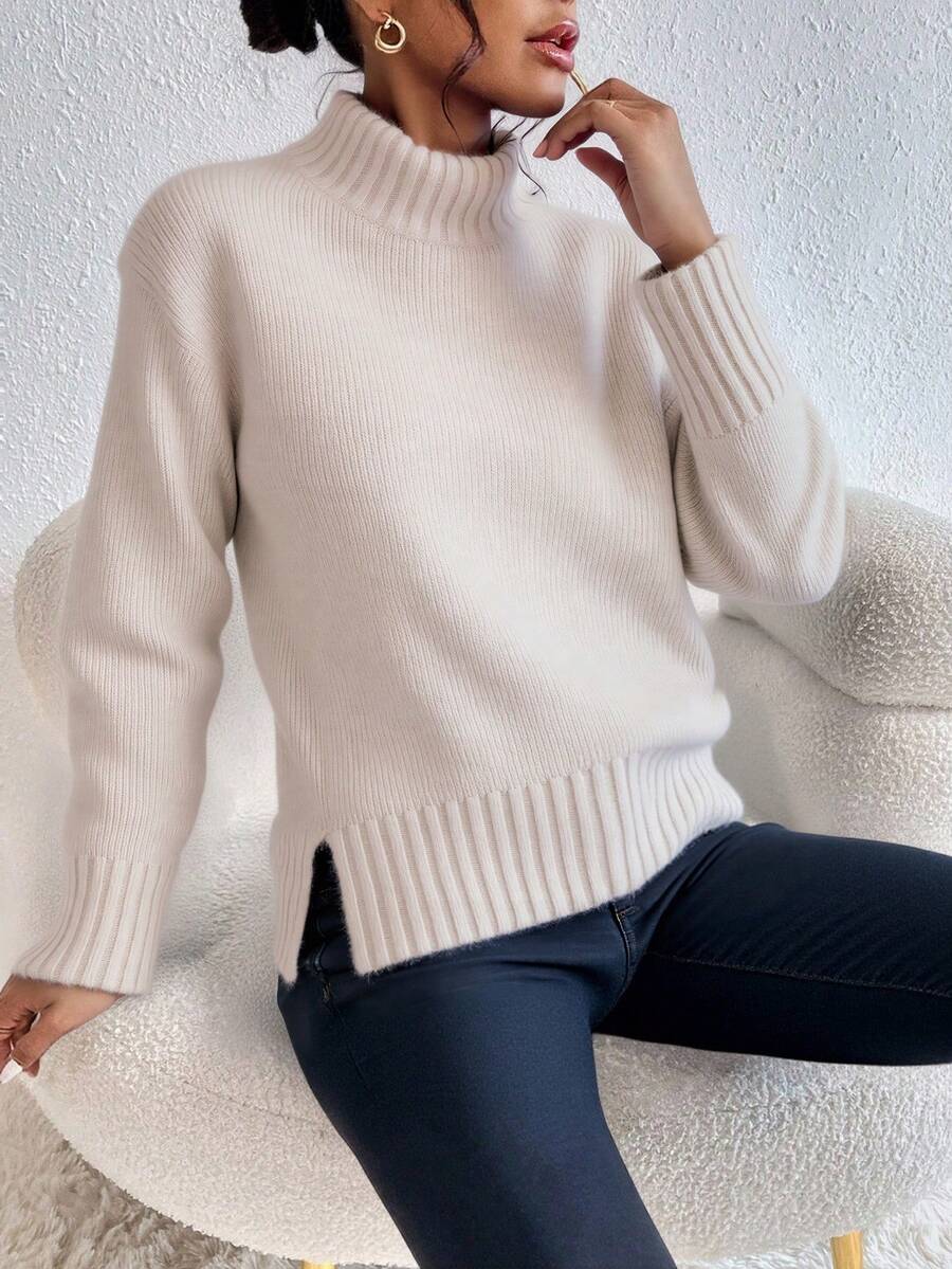 Blusa de Punto para Mujer con Cuello Alto Ribeteado, Estilo Fashion y Versátil para Diferentes Looks - Albaricoque - Ver 1