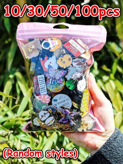 10/15/20/30/40/50/60/70/80/90/100pcs Random Brooch Mix (No Duplicate Styles), Alloy Metal Pins Badges, Animal, Fruit, Vegetable, Cartoon, Letter Patterns, Hidden Collectible Styles, Cute, Elegant, Casual Designs, Suitable For Multiple Occasions, More Quantity More Variety, Shoes, Bags, Clothes Decoration Accessories, Great Gift For Adults And Kids