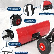 Heavy Duty Rolling Snow Shovel With Wheels For Driveway - Adjustable Angle & Height Metal Blade - Ergonomic Snow Pusher For Sidewalk, Yard, Pavement - Easy Snow Removal Tool - 29W X 14H Red - View 4