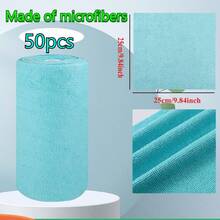 XFH 1 Roll 50 Pieces/ Reusable Microfiber Cleaning Cloth, Super Absorbent Durable Dishcloth, Replace The Washing Towel, High-Efficiency Cleaning Multipurpose Towels, Hand Tear Dish Towel, Suitable For Kitchen, Bathrooms, Perfect Choice For Holiday Gifts - 湖藍 - 查看 1