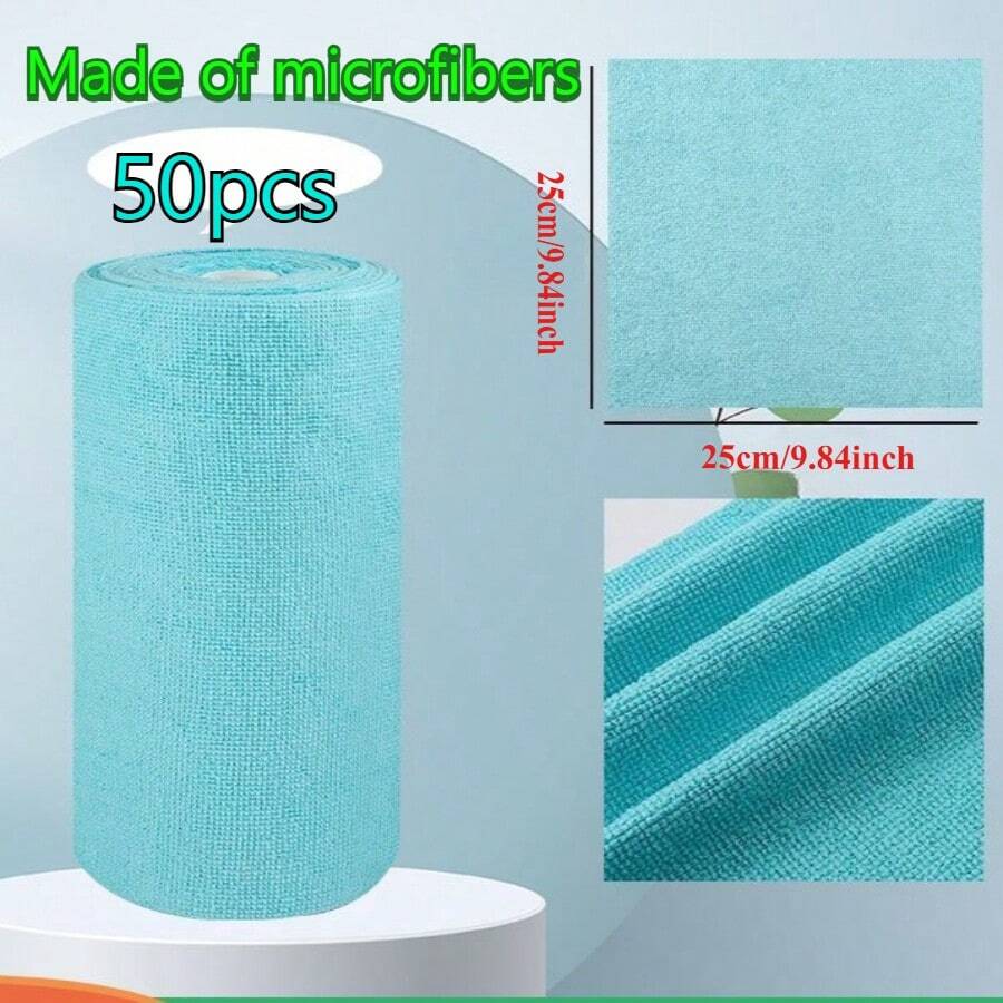 XFH 1 Roll 50 Pieces/ Reusable Microfiber Cleaning Cloth, Super Absorbent Durable Dishcloth, Replace The Washing Towel, High-Efficiency Cleaning Multipurpose Towels, Hand Tear Dish Towel, Suitable For Kitchen, Bathrooms, Perfect Choice For Holiday Gifts - 湖藍 - 查看 1