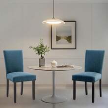Juego de 2 sillas de cocina tapizadas con ribete de tachuelas, juego de 2 sillas de comedor ergonómicas con respaldo alto para un asiento cómodo, sillas de comedor modernas con patas de madera resistentes para comedor y cocina. - Azul Marino - Ver 8