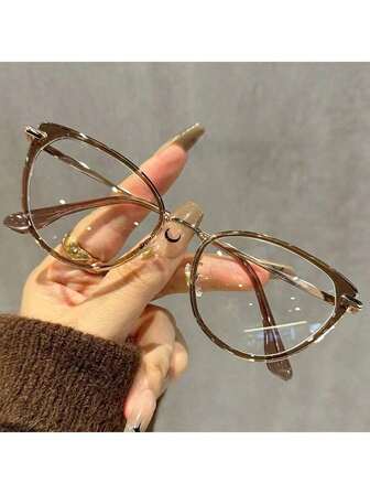 Y2k Cold Tea-färgade kattögonglasögon för kvinnor, genomskinliga glasögontillbehör