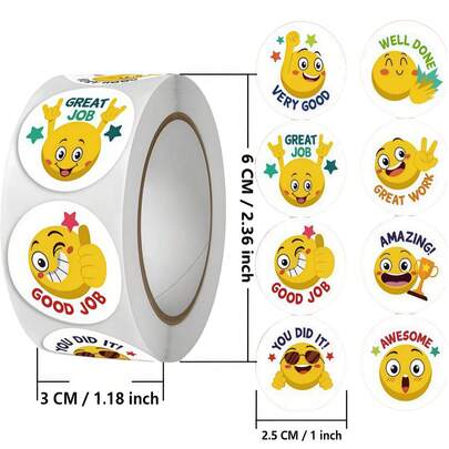 500 Pieces/Roll Of Cartoon Yellow Emoticon Stickers, 1 Inch, For Teachers To Praise And Encourage Students. Suitable For Stationery, Books, Mobile Phones, Laptops, Computers, Helmets, Water Bottles, Glasses, Multi-Purpose PVC Waterproof Stickers, Cute Smiling Face Reward Stickers, 500pcs/Roll, 2.5cm Self-Adhesive Stickers, Packaging Tape Sealing Stickers