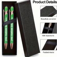 2pcs Customizable Engraved Logo/Name Multi-Function Classic Stylus Ballpoint Pen Set, Retractable, Comes With Elegant Gift Box, Black Ink Pen With Metal Accents, Suitable For Engagement, Wedding, Bridal Shower, Christmas, Valentine's Day Gifts For Her, Office Supplies, Support Company Customization [Custom Text] - Sets - View 7