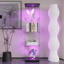 Vitrine en verre 164x42x35 cm,avec 4 étagères,porte simple,verre trempé,sur pied,adaptée pour salon chambre bureau,Noir - Noir - Voir 9
