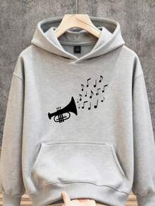 Sudadera con capucha para hombre, otoño/invierno, talla pequeña, con estampado de notas musicales. Sudadera informal holgada negra. Lavable a máquina. Ropa informal J. Estilo musical. Tejido cómodo. Sudadera con capucha estilo urbano. Ideal para regalar. - Gris - Ver 1