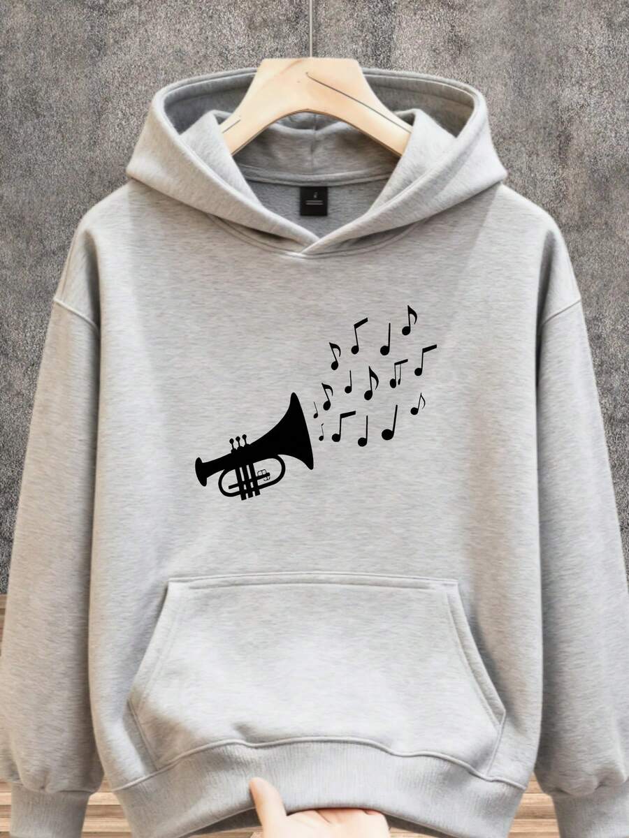 Sudadera con capucha para hombre, otoño/invierno, talla pequeña, con estampado de notas musicales. Sudadera informal holgada negra. Lavable a máquina. Ropa informal J. Estilo musical. Tejido cómodo. Sudadera con capucha estilo urbano. Ideal para regalar. - Gris - Ver 1