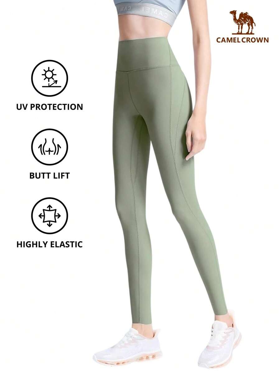 CAMEL CROWN Legging Yoga Wanita, Celana Lari/Olahraga Bernapas Pinggang Tinggi Musim Semi/Panas untuk Mengangkat Bokong - Hijau pinus laut - View 1