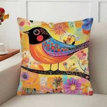TOPSSCTR 4pcs Vibrant Floral & Bird Throw Pillow Covers, Colorful Abstract Modern Design With Polyester Material, Zip Closure, Perfect For Living Room, Bedroom, Or Couch Decor, Home Accent Pillows | Vibrant Decor | Zippered Pillowcase, Decorative Pillows