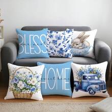 Bộ 6 vỏ gối trang trí tối giản họa tiết xe tải và thỏ dễ thương màu xanh dương, in một mặt trên chất liệu nhung hồng đào, kích thước 45*45/50*50/40*40CM, thích hợp cho ghế sofa vải hiện đại, trang trí nội thất, trang trí tiệc, làm quà tặng. - Xanh dương - 6 cái - Xem 10