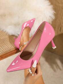 优雅尖头粉色高跟鞋，女士新款夏季尖头低帮细跟高跟鞋，时尚性感小猫跟鞋，社交名媛派对婚礼正式鞋履，舒适百搭大码商务休闲正式鞋履，可搭配户外连衣裙和衬衫 - 西瓜粉 - 查看 3