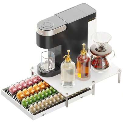 Bamboo Drawer Storage For Vertuo Coffee Pods, Compact Organizer Holds 40 Large Or 56 Small Capsules, Kitchen Coffee Station Accessory In White