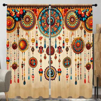 2枚入り ボヘミアン マンダラ柄カーテン、カラフルなパターン ポールポケット シアーカーテン、高精細デジタル印刷、エネルギッシュ、オールシーズン使用可、リビング、寝室、書斎などのホームデコレーション、北欧スタイル、ラグジュアリースタイル、ラマダン休暇の装飾、ポケットロッド取り付け、半透明ポリエステルカーテン、リビング、プリンセスルーム、クローゼット、寝室、キッチンに適しています