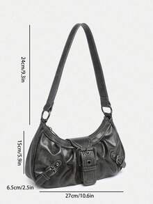 1pc Vintage Milady Softened Distressed Leather Motorcycle Bag With Rivet, Buckle And Folded Cloud Decoration; Suitable For Work, Commute, Dating, And Party - 灰色 - 查看 7