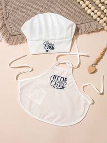 Navy Blue Embroidered Chef Photography Costume, White Chef Hat & Apron Set, Baby & Toddler Photoshoot Outfit - Blue and White - View 2