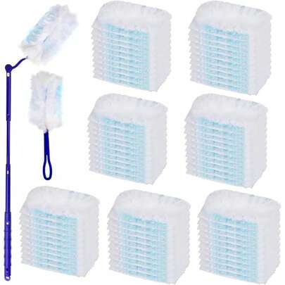 42pcs Home Cleaning Supplies Duster Set (40 Replacement Heads + 2 Handles), Adjustable Handles, Essential Cleaning Tools For Bedroom, Living Room, Bathroom, Office (Blue)