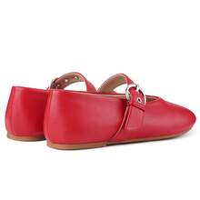 Ballet Flats For Women Round Toe Mary Jane Flats Buckle Strap Slip On Faux Leather Comfortable Casual Dressy Shoes - 紅色 - 查看 4