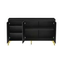 Modern Style, Single Linen, Sideboard, 3-Door, Handleless, For Dining Room, Living Room, Kitchen, Buffet Cabinet (White) - 黑色 - 查看 8