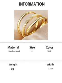 1/3pcs Set Gold Matte Stainless Steel Fashion Rings - Gold - View 12