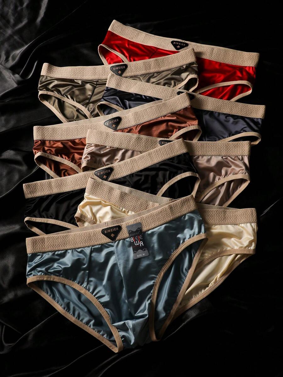 8 piezas Calzoncillos de hombre de satén, elásticos, de secado rápido, de tiro medio - color - Ver 1