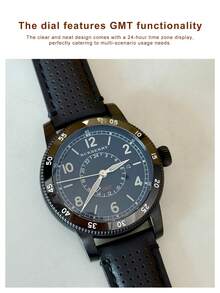 Burberry Utilitarian GMT Subdial Black Leather Band Men's Watch - Black - View 6