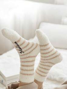 Custom Embroidered Name Women's Stockings, ,Festive Velvet Socks,White Fuzzy Embroidered Festive Socks,Autumn/Winter Women Heart Embroidery Mink Plush Socks, Hand Washable Holiday Socks,Christmas Stockings,Chic Fall And Winter,Valentine's Day, Christmas, And Thanksgiving,Her, Fall, Chic Fall And Winter - Multicolor - View 9