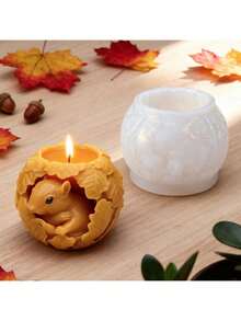 松鼠博美犬浮雕香薰蜡烛硅胶模具，DIY动物手工石膏香氛石装饰 - 白色 - 查看 3