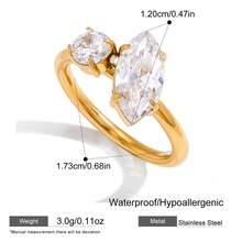 S SHOPBOHO 1枚大号水滴形水晶钻石戒指，立方氧化锆钻石结婚戒指，金色不锈钢首饰，情人节礼物 - 鑽戒 - 查看 9
