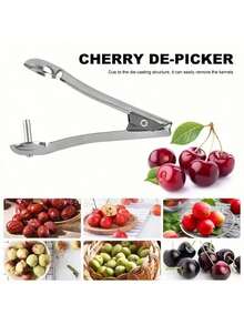 1pc Cherry Pitter Tool Pit Remover With Locking Mechanism | Cherry Picker | Cherry Seed Remover For Baking, Olive Kitchen Accessories | Cherry Machine For Making Fresh Cherry Dishes - Silver - View 3
