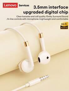 Lenovo YF36 Wired Earphones, Half In-Ear Type-C Surround Sound Earbuds For Music, Sports, Gaming, Karaoke, Calls With Microphone And Noise Cancellation, 3.5mm Compatible With Computers, Laptops, IOS 15/16/17 - Beige - View 3